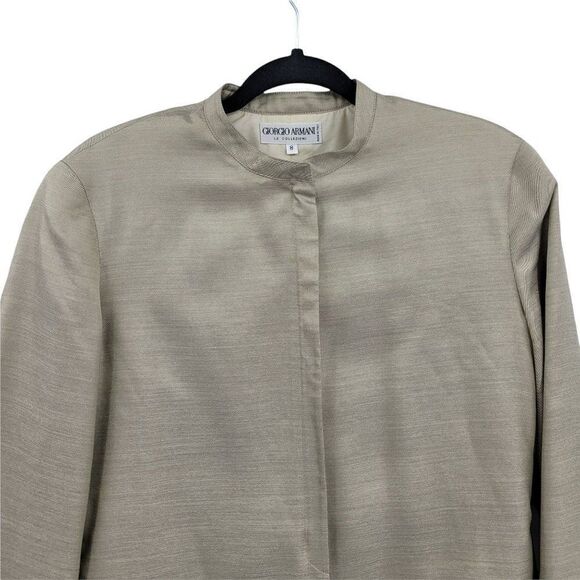 90's Giorgio Armani Silk Gold Mandarin Collar Single Breasted Tunic Blazer Sz 6 - Picture 6 of 12